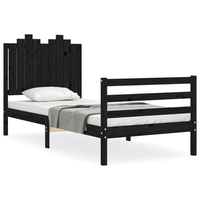 Bed Frame with Headboard Black 92x187 cm Single Size Solid Wood