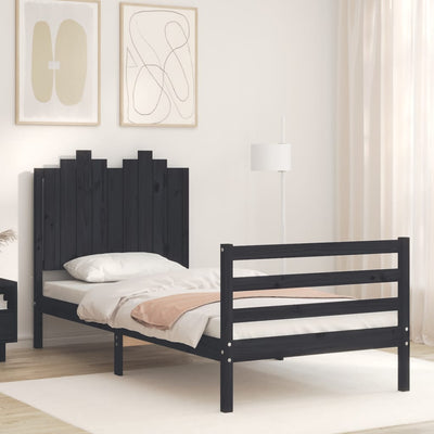 Bed Frame with Headboard Black 92x187 cm Single Size Solid Wood