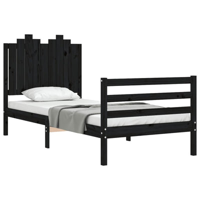 Bed Frame with Headboard Black 92x187 cm Single Size Solid Wood