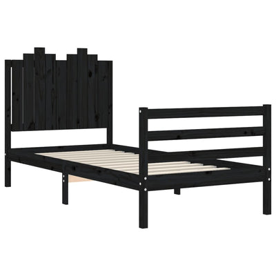 Bed Frame with Headboard Black 92x187 cm Single Size Solid Wood