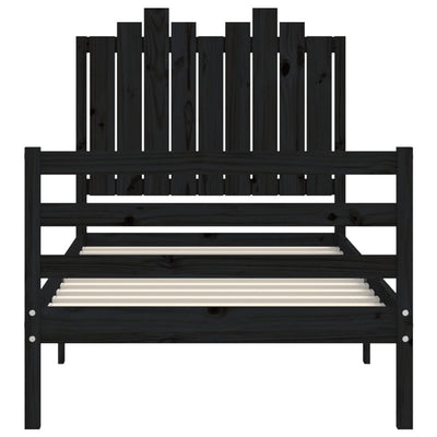 Bed Frame with Headboard Black 92x187 cm Single Size Solid Wood