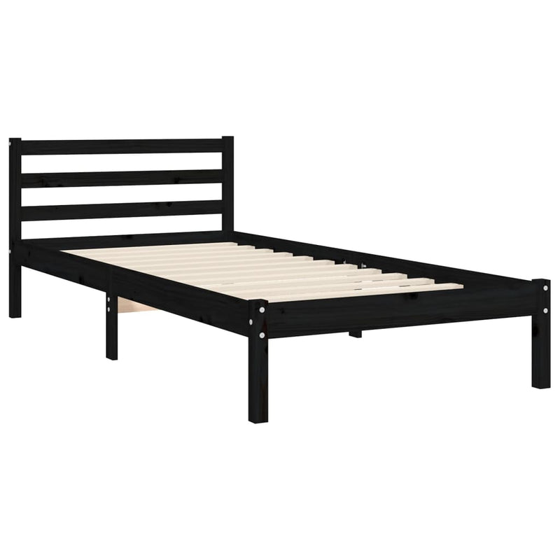 Bed Frame with Headboard Black 92x187 cm Single Size Solid Wood