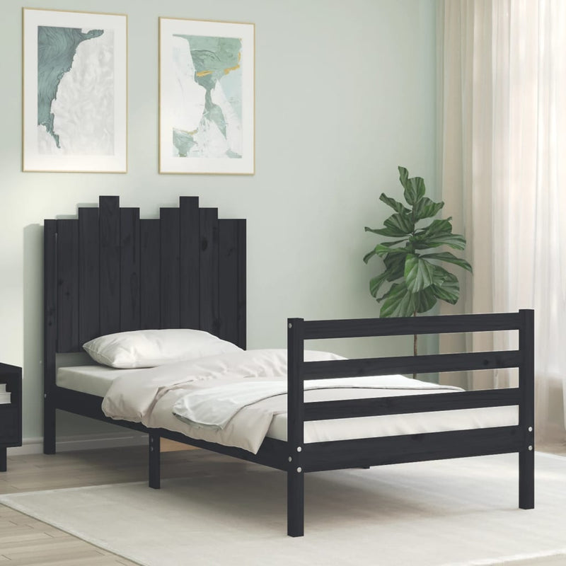 Bed Frame with Headboard Black 92x187 cm Single Size Solid Wood