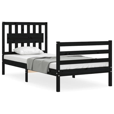 Bed Frame with Headboard Black 92x187 cm Single Size Solid Wood