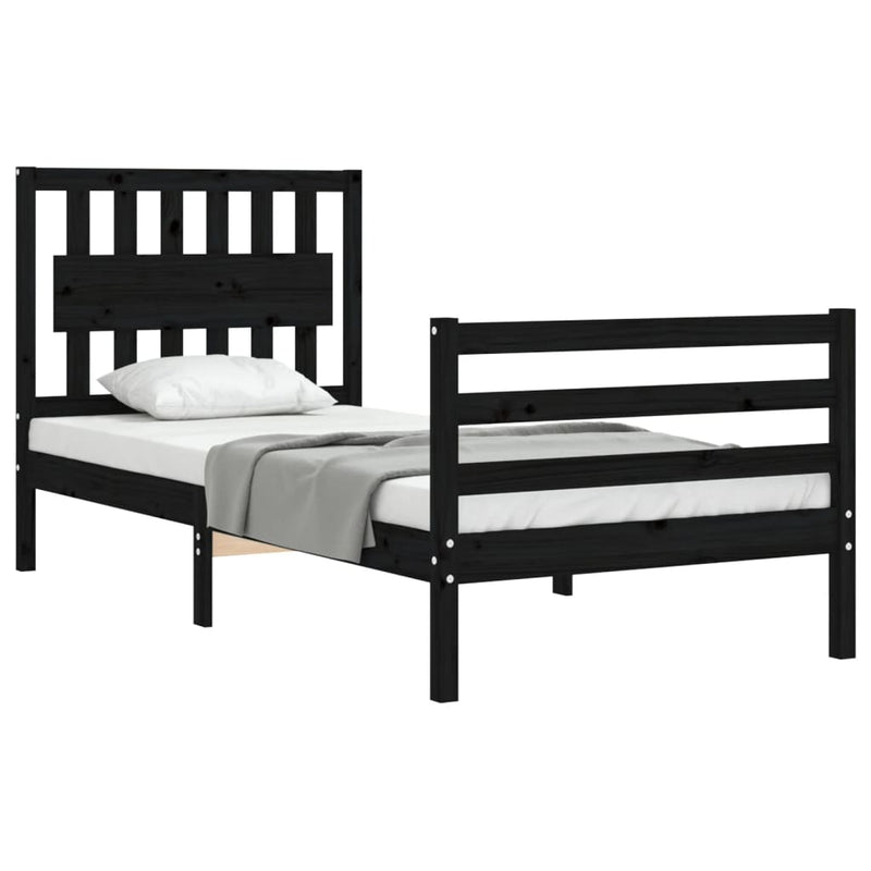 Bed Frame with Headboard Black 92x187 cm Single Size Solid Wood