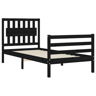 Bed Frame with Headboard Black 92x187 cm Single Size Solid Wood