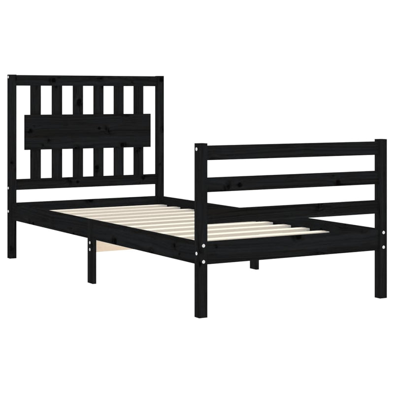 Bed Frame with Headboard Black 92x187 cm Single Size Solid Wood