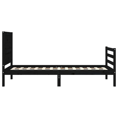 Bed Frame with Headboard Black 92x187 cm Single Size Solid Wood