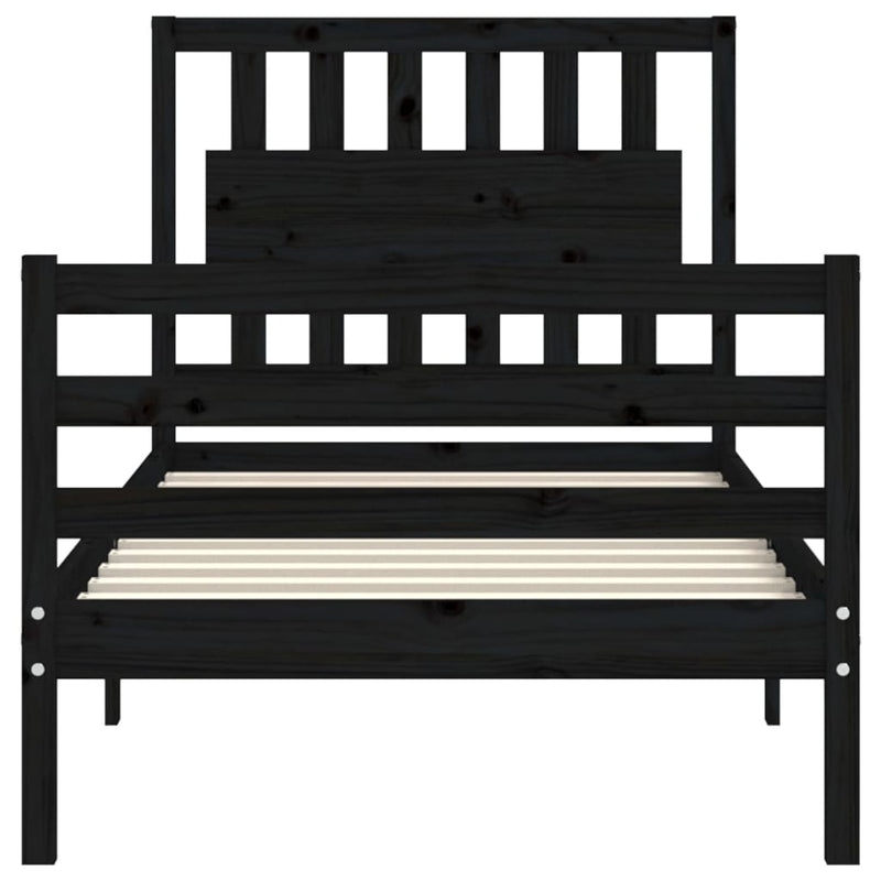 Bed Frame with Headboard Black 92x187 cm Single Size Solid Wood