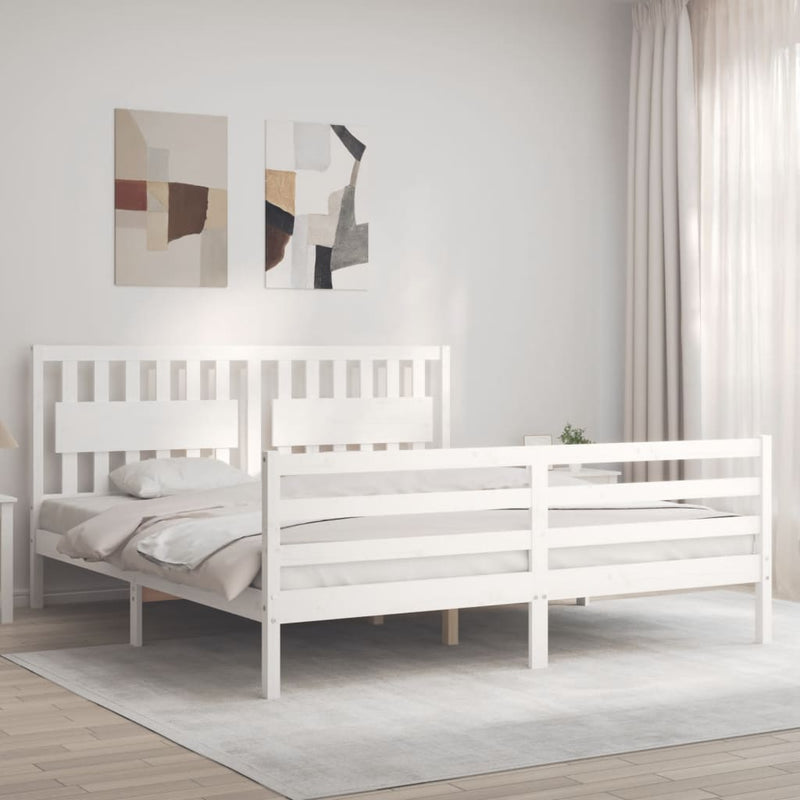 Bed Frame with Headboard White 183x203 cm King Solid Wood