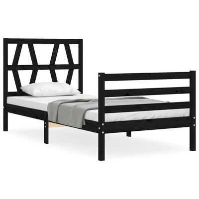 Bed Frame with Headboard Black 92x187 cm Single Size Solid Wood