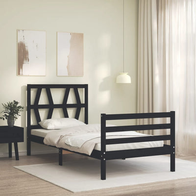 Bed Frame with Headboard Black 92x187 cm Single Size Solid Wood