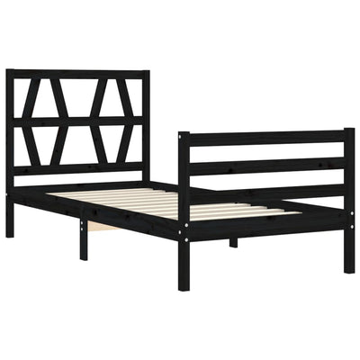 Bed Frame with Headboard Black 92x187 cm Single Size Solid Wood