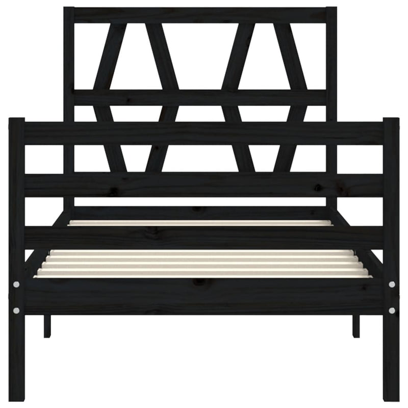 Bed Frame with Headboard Black 92x187 cm Single Size Solid Wood