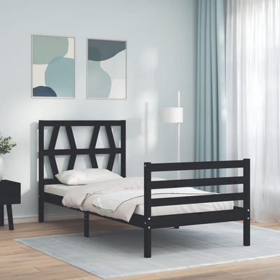 Bed Frame with Headboard Black 92x187 cm Single Size Solid Wood