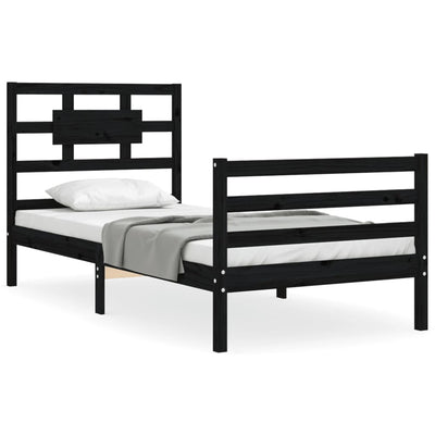 Bed Frame with Headboard Black 92x187 cm Single Size Solid Wood