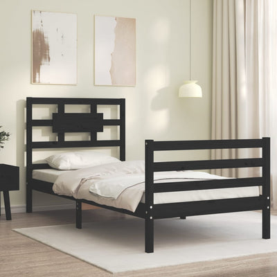 Bed Frame with Headboard Black 92x187 cm Single Size Solid Wood