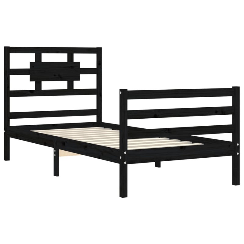 Bed Frame with Headboard Black 92x187 cm Single Size Solid Wood