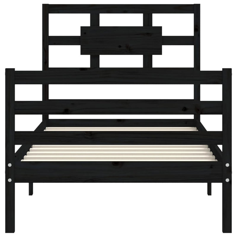 Bed Frame with Headboard Black 92x187 cm Single Size Solid Wood