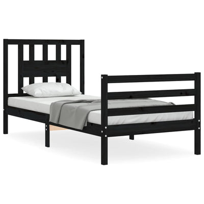 Bed Frame with Headboard Black 92x187 cm Single Size Solid Wood