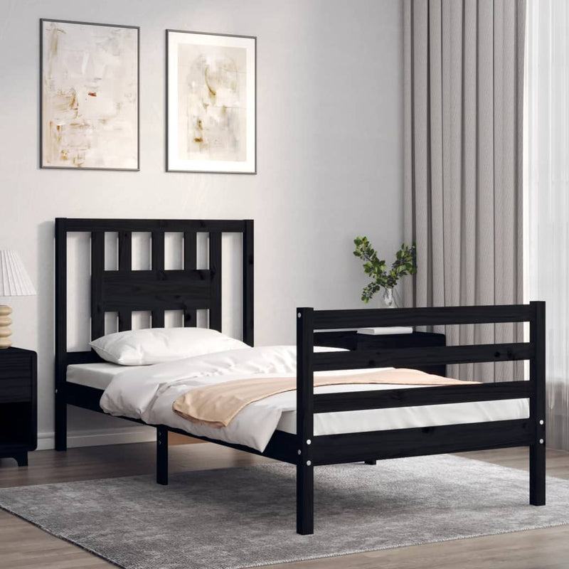 Bed Frame with Headboard Black 92x187 cm Single Size Solid Wood