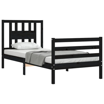 Bed Frame with Headboard Black 92x187 cm Single Size Solid Wood