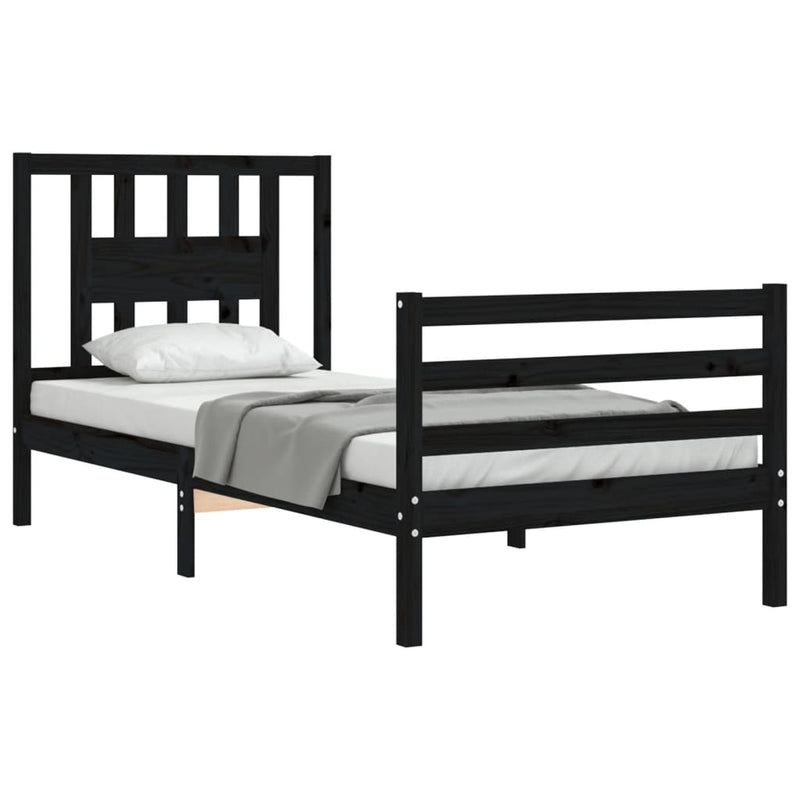 Bed Frame with Headboard Black 92x187 cm Single Size Solid Wood