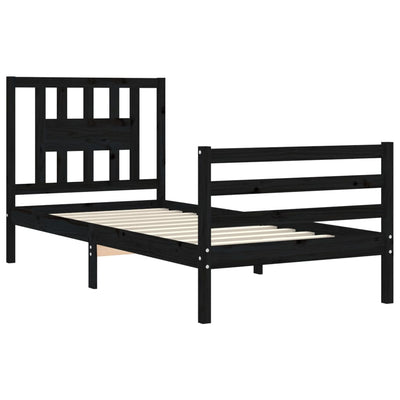 Bed Frame with Headboard Black 92x187 cm Single Size Solid Wood