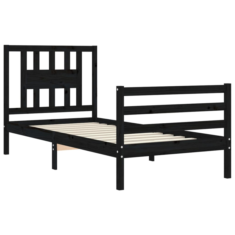 Bed Frame with Headboard Black 92x187 cm Single Size Solid Wood