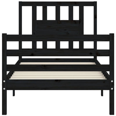 Bed Frame with Headboard Black 92x187 cm Single Size Solid Wood