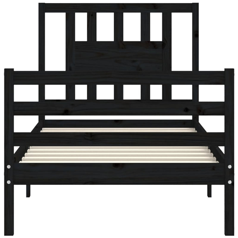 Bed Frame with Headboard Black 92x187 cm Single Size Solid Wood