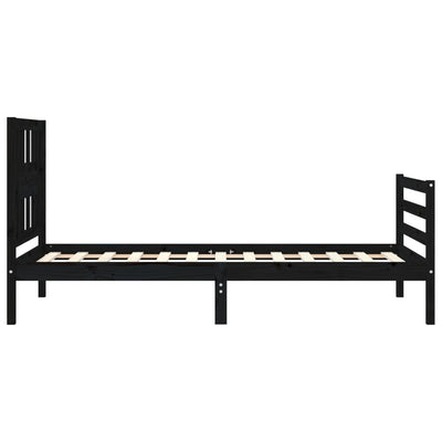 Bed Frame with Headboard Black 92x187 cm Single Size Solid Wood