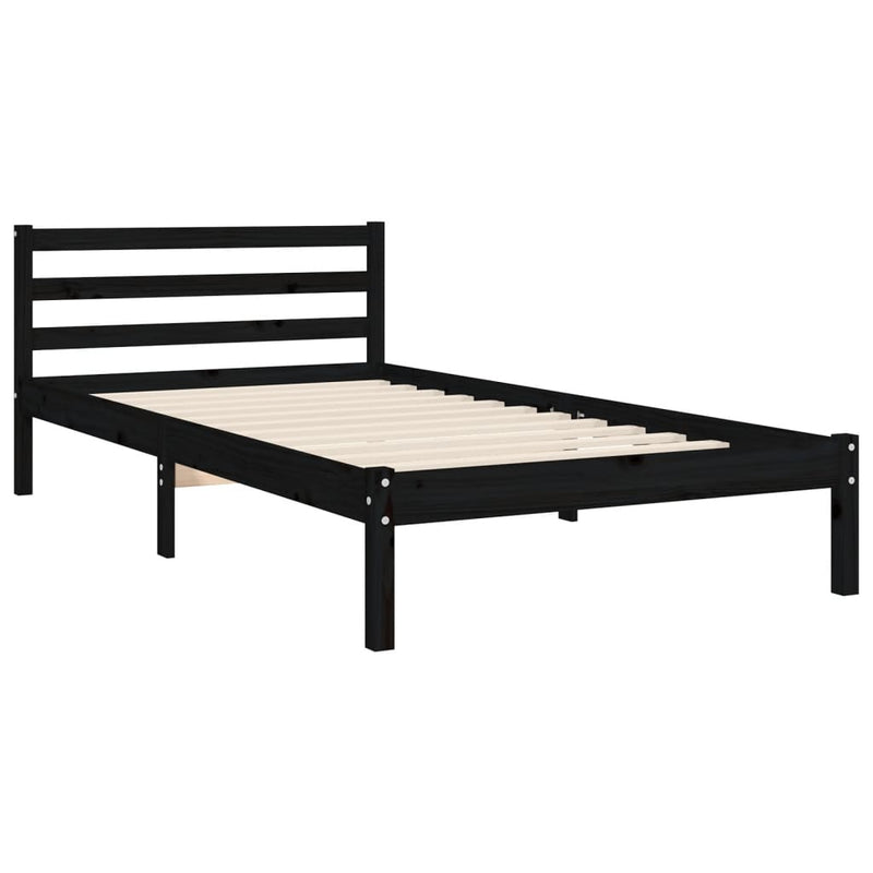 Bed Frame with Headboard Black 92x187 cm Single Size Solid Wood