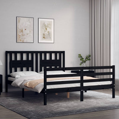 Bed Frame with Headboard Black 153x203 cm Queen Solid Wood