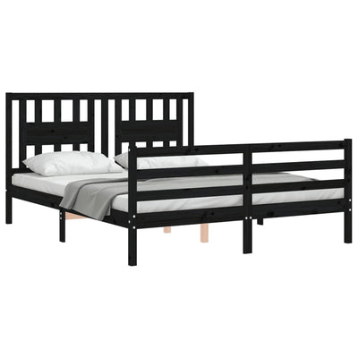 Bed Frame with Headboard Black 153x203 cm Queen Solid Wood