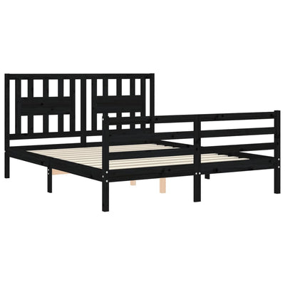 Bed Frame with Headboard Black 153x203 cm Queen Solid Wood