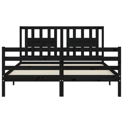 Bed Frame with Headboard Black 153x203 cm Queen Solid Wood