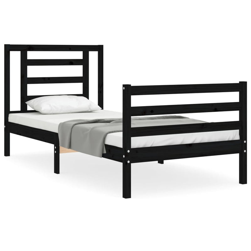 Bed Frame with Headboard Black 92x187 cm Single Size Solid Wood