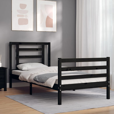 Bed Frame with Headboard Black 92x187 cm Single Size Solid Wood