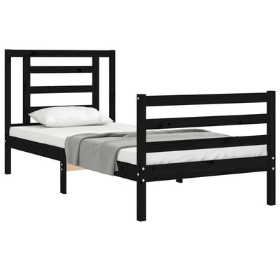 Bed Frame with Headboard Black 92x187 cm Single Size Solid Wood