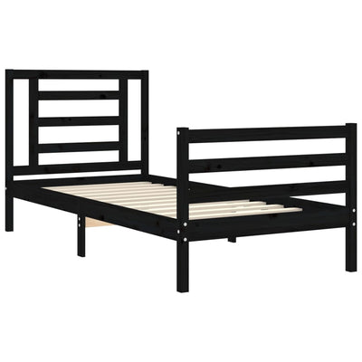 Bed Frame with Headboard Black 92x187 cm Single Size Solid Wood