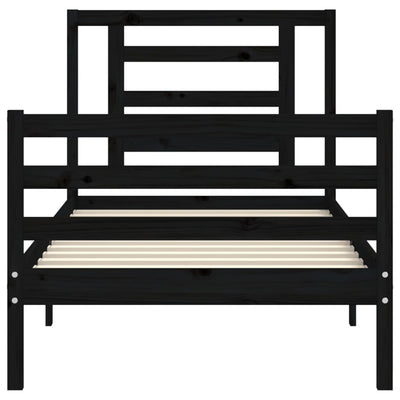 Bed Frame with Headboard Black 92x187 cm Single Size Solid Wood