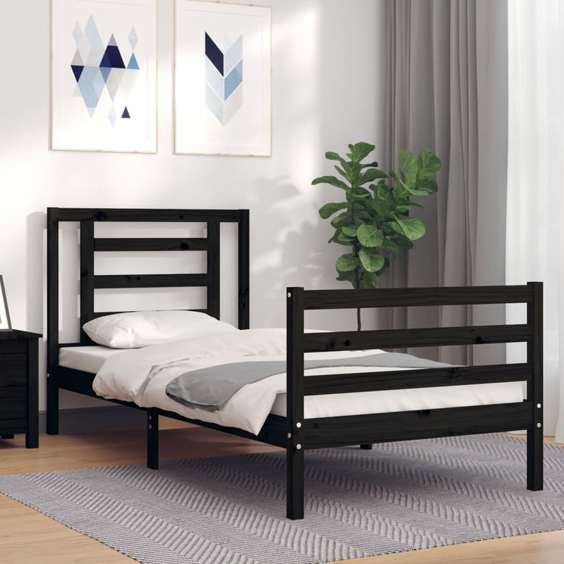 Bed Frame with Headboard Black 92x187 cm Single Size Solid Wood