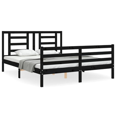 Bed Frame with Headboard Black 153x203 cm Queen Solid Wood