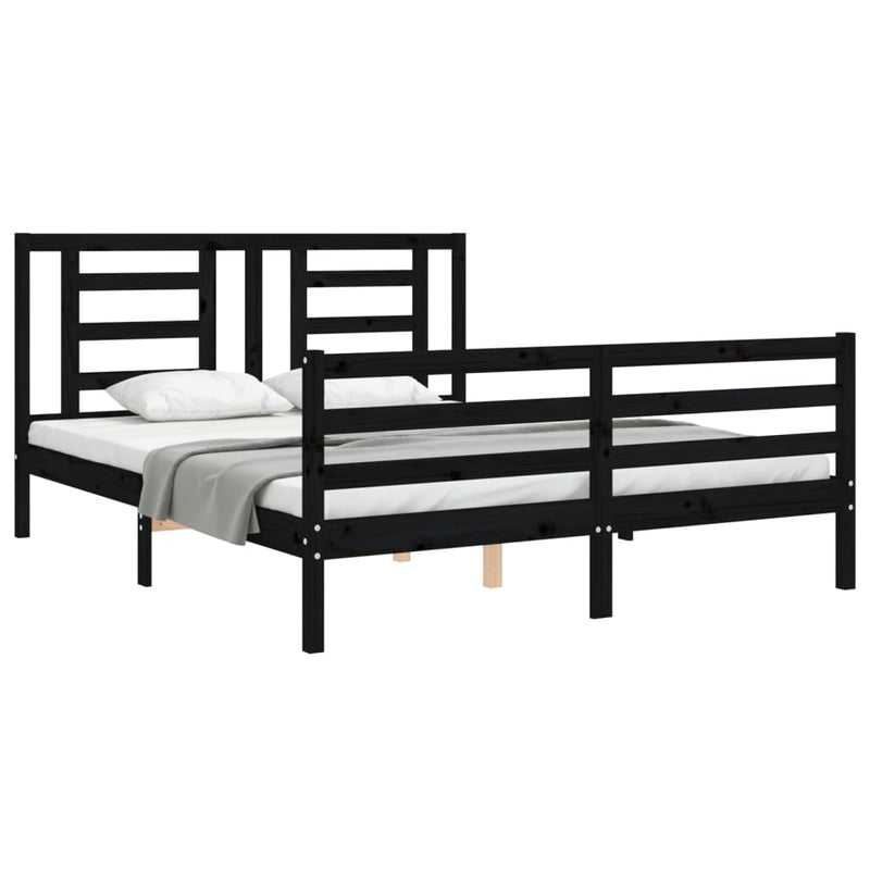 Bed Frame with Headboard Black 153x203 cm Queen Solid Wood