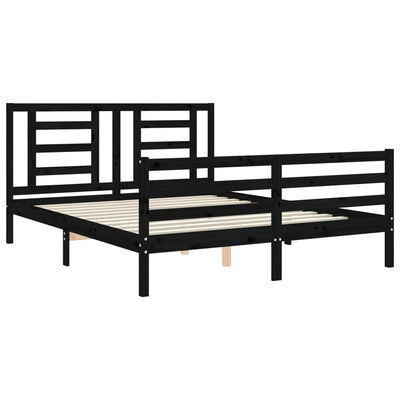 Bed Frame with Headboard Black 153x203 cm Queen Solid Wood