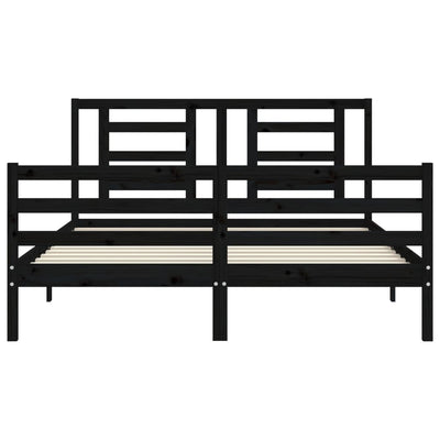 Bed Frame with Headboard Black 153x203 cm Queen Solid Wood