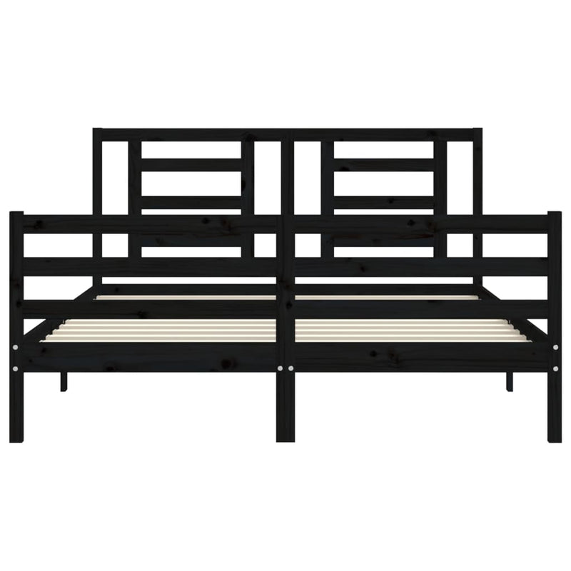 Bed Frame with Headboard Black 153x203 cm Queen Solid Wood