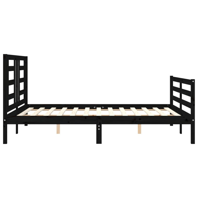 Bed Frame with Headboard Black 153x203 cm Queen Solid Wood