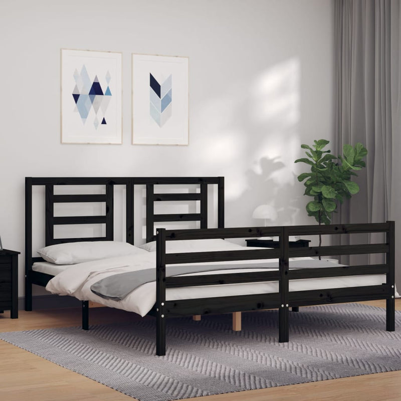 Bed Frame with Headboard Black 153x203 cm Queen Solid Wood